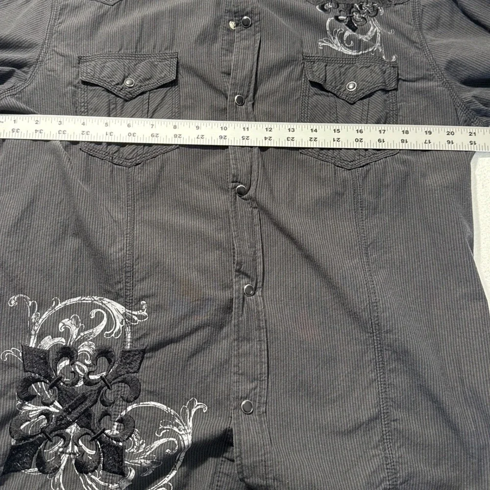 Pop Icon Clothing Buckle Mens XL Western Snap Shirt Grey Pinstripe Embroidered